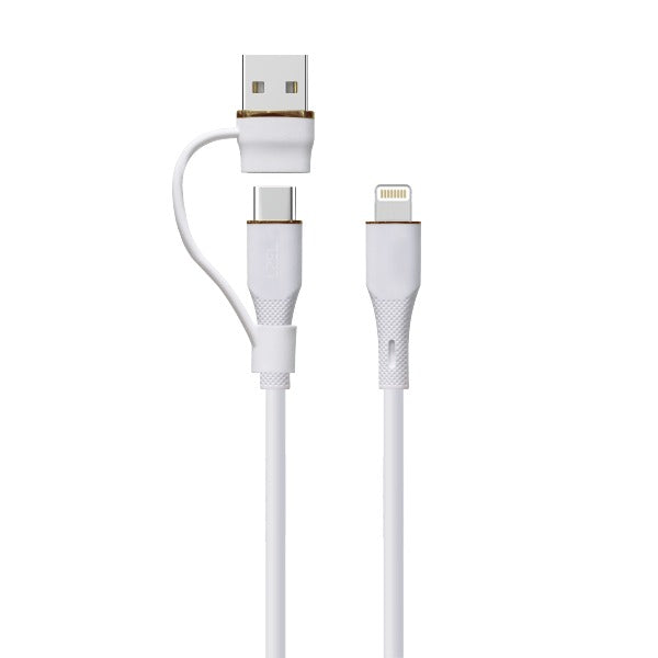LZEL Celeris PowerDuo – 2-in-1 USB-C to Lightning 27W Silicone Cable (1m) Built-in USB-A Connector | White