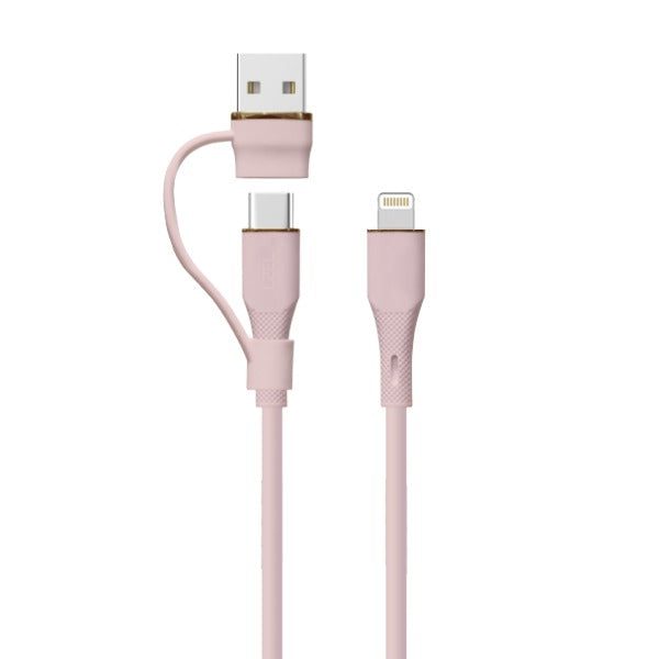 LZEL Celeris PowerDuo – 2-in-1 USB-C to Lightning 27W Silicone Cable (1m) Built-in USB-A Connector | Pink