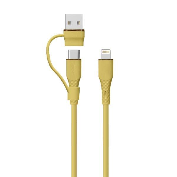 LZEL Celeris PowerDuo – 2-in-1 USB-C to Lightning 27W Silicone Cable (1m) Built-in USB-A Connector | Yellow