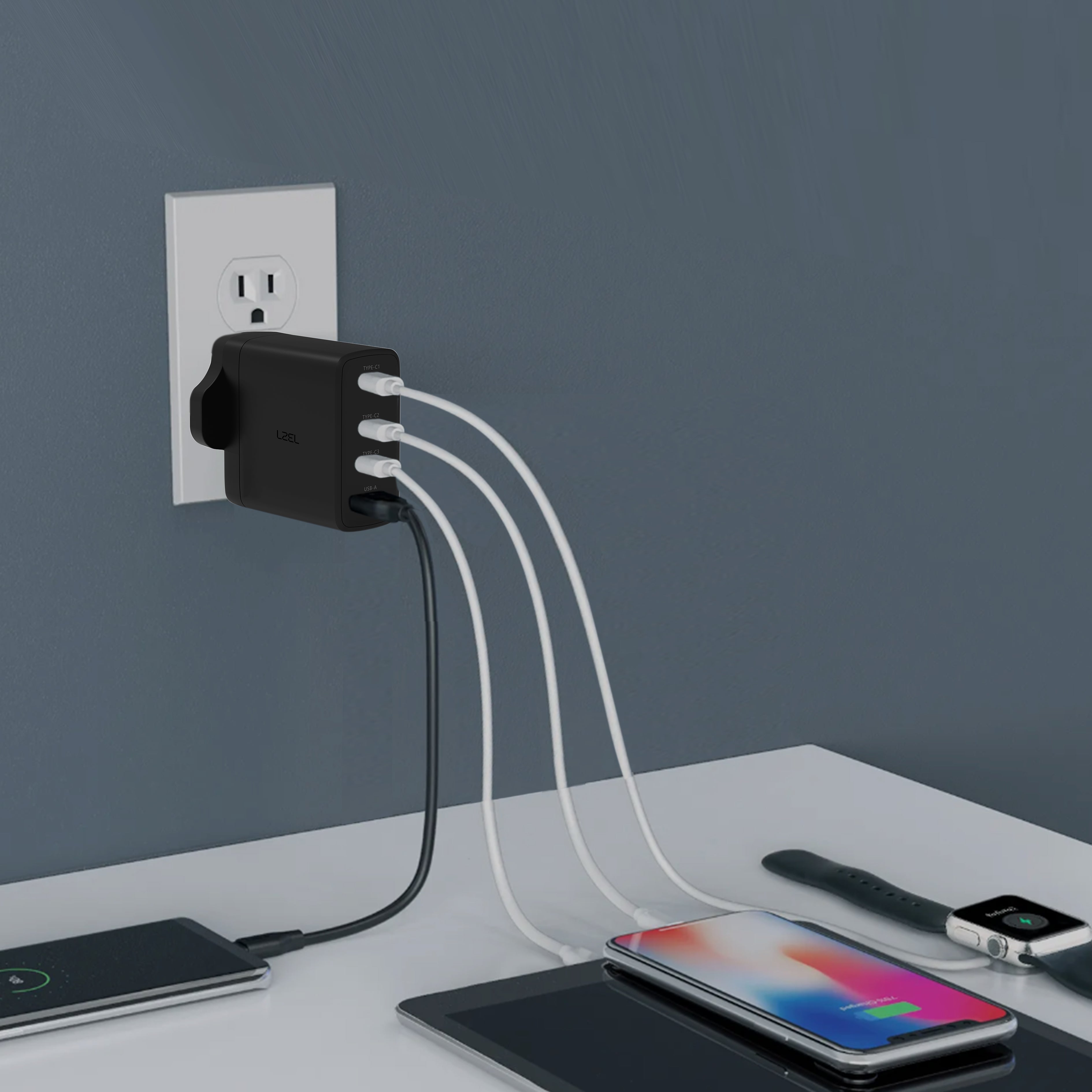 LZEL VoltixCharger 100W 4 Port GaN Wall Charger | Black
