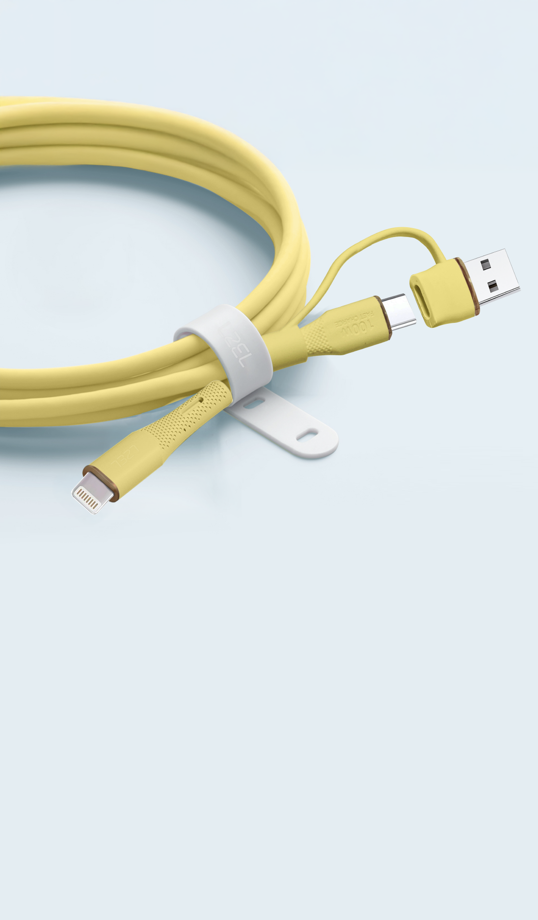 LZEL Celeris PowerDuo – 2-in-1 USB-C to Lightning 27W Silicone Cable (1m) Built-in USB-A Connector | Yellow