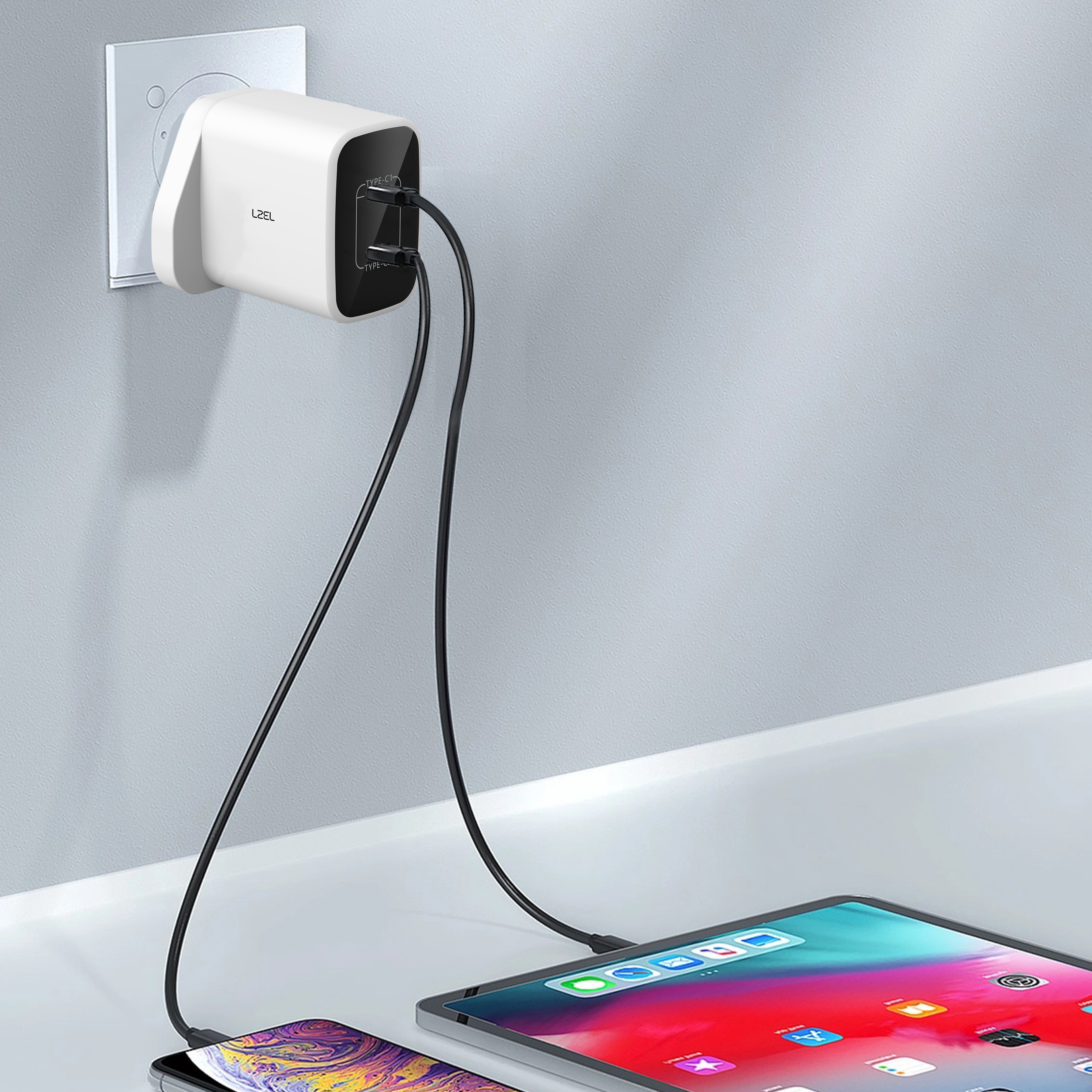 LZEL Voltixcharge 45W Duals Port USB-C Gan Wall Charger White
