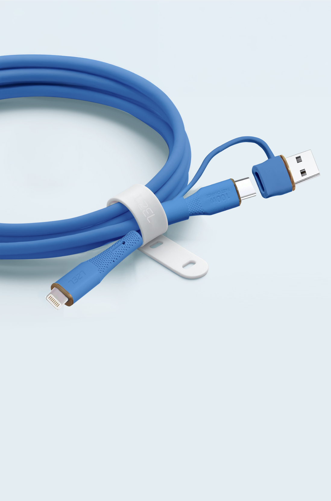 LZEL Celeris PowerDuo – 2-in-1 USB-C to Lightning 27W Silicone Cable (1m) Built-in USB-A Connector | Dark Blue