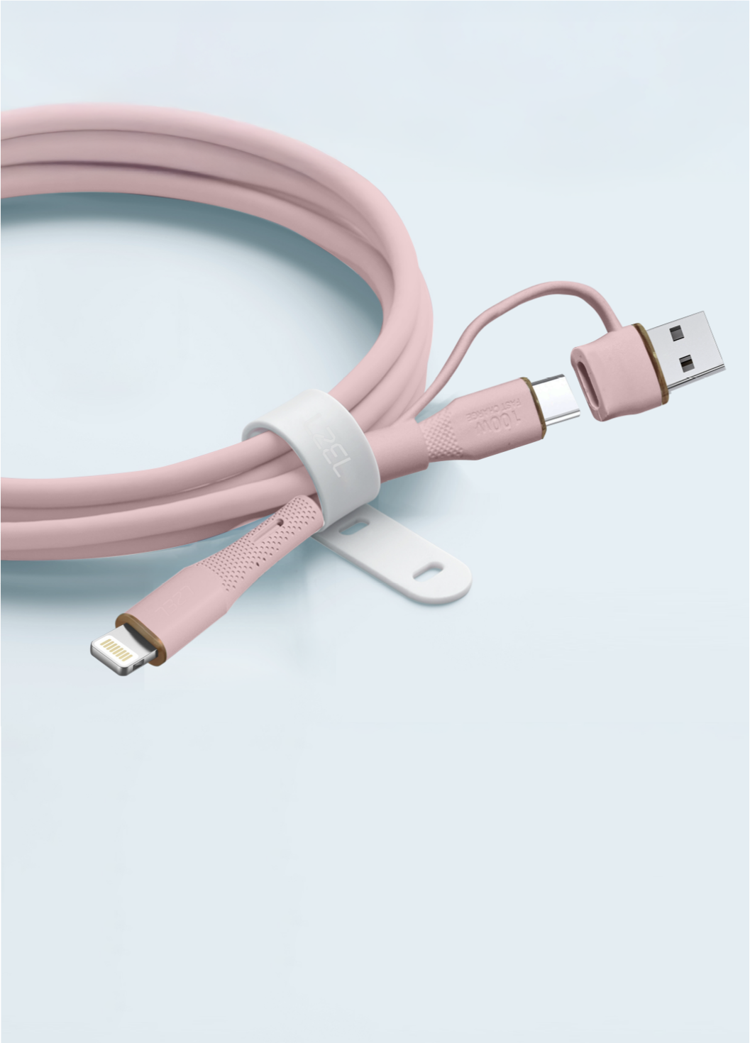 LZEL Celeris PowerDuo – 2-in-1 USB-C to Lightning 27W Silicone Cable (1m) Built-in USB-A Connector | Pink