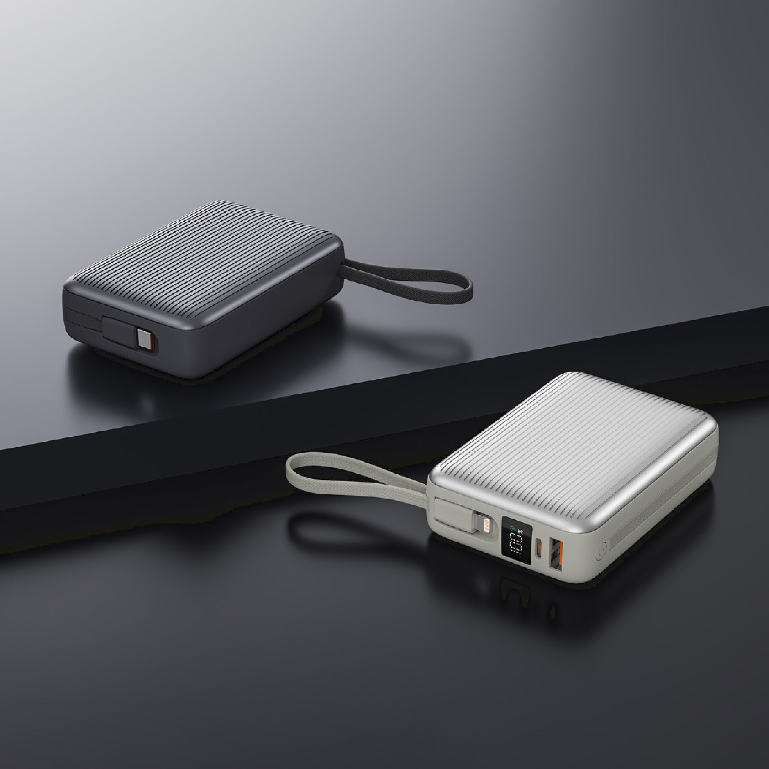 LZEL Neurode Sync - 20,000mAh PD Mini Power Bank 22.5W with Built-in Cable |Silver