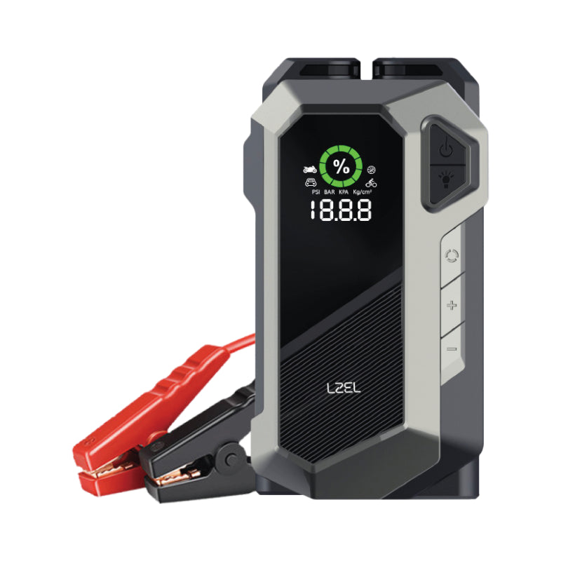 LZEL EnergizeIgnite X - 12,000mAh Car Jump Starter with LED Flashlight & Air Compressor |Gray/Black