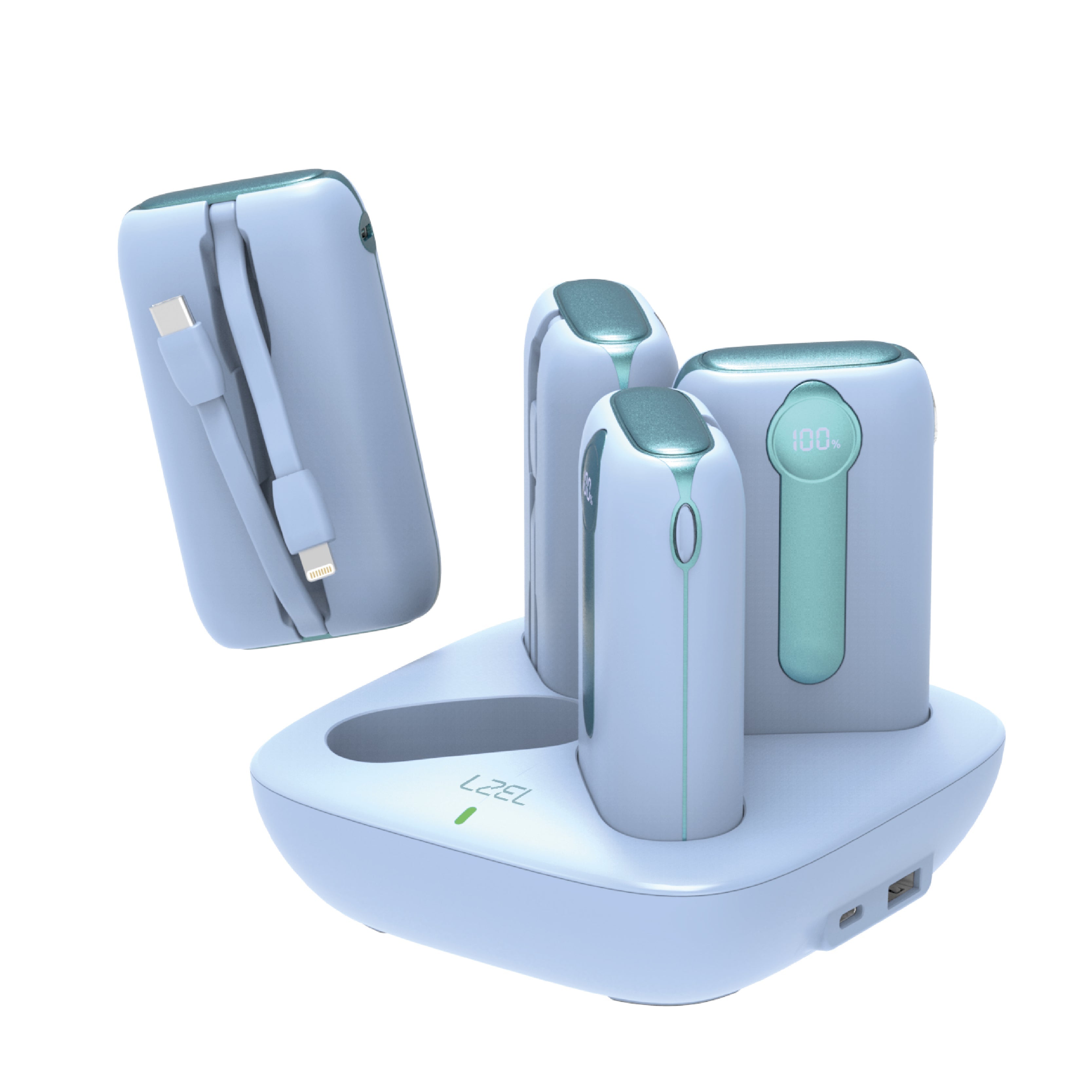 LZEL Quadra Energia X Station 10000mAh Charging Station Built In Cable Lightning And Type-C | Blue