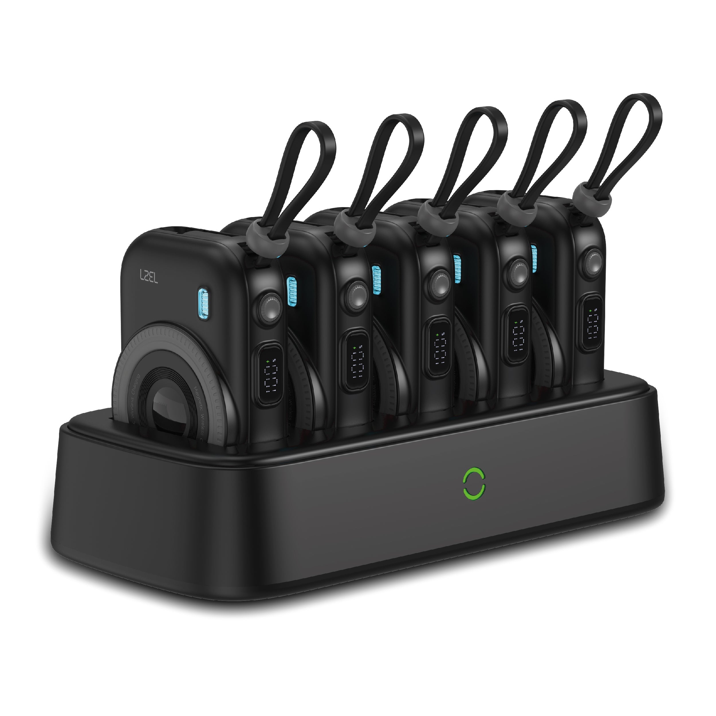 LZEL PentaEnergia Station - 5X 10,000mAh Wireless Power Bank & Charging Dock with Built-in Cable | Black