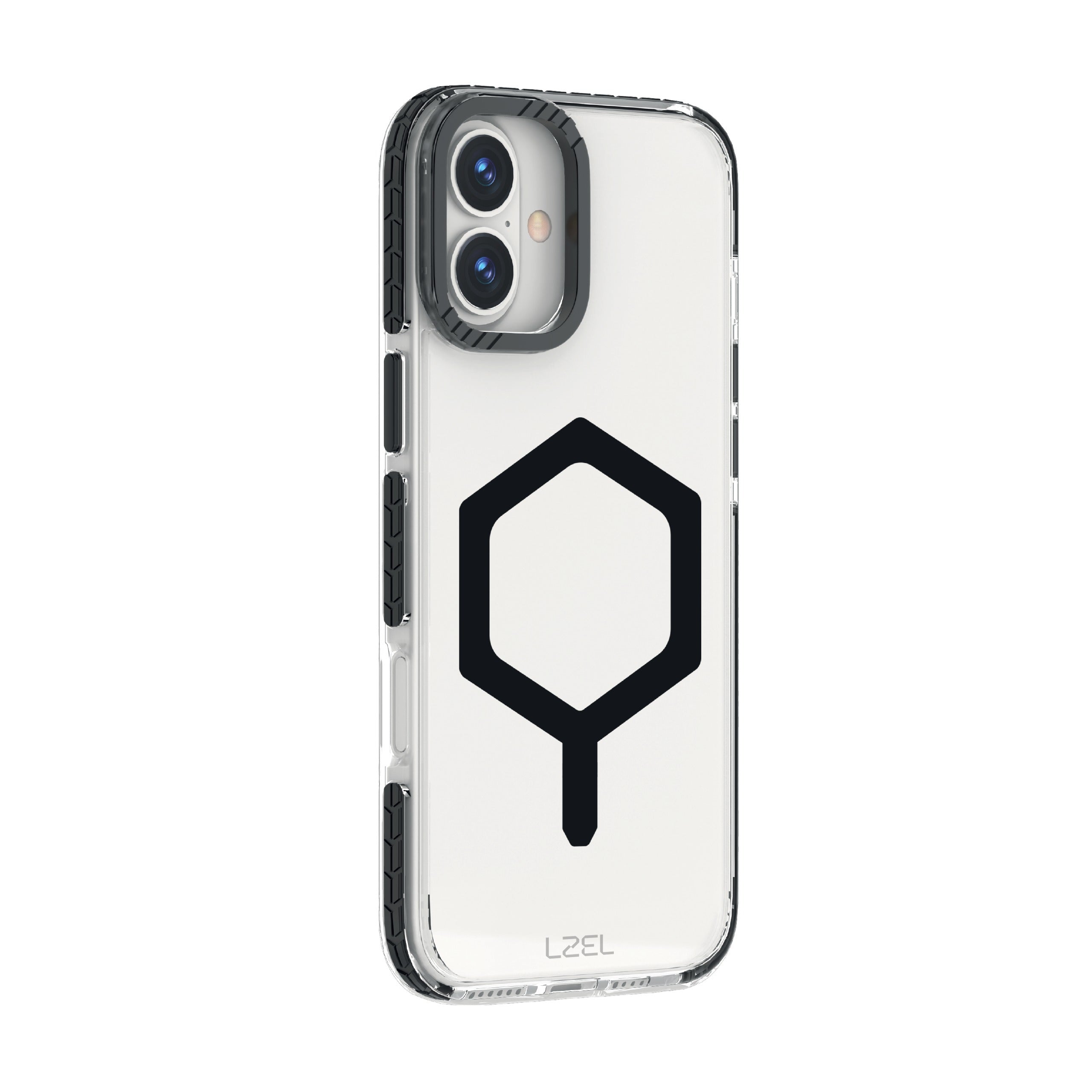 LZEL iPhone 16 Plus Mag Hexa Defender Clear Square Magsafe Case Black