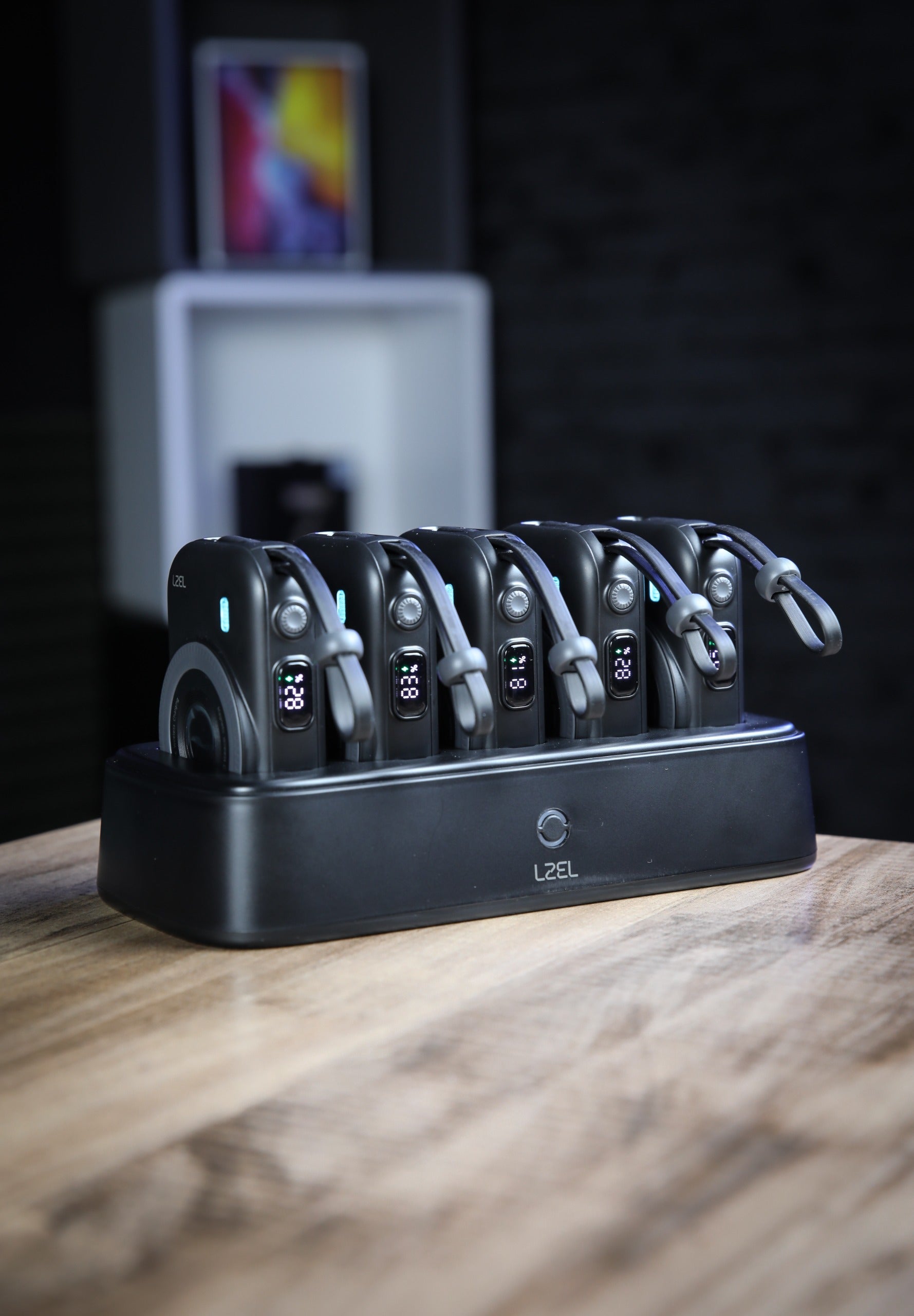 LZEL PentaEnergia Station - 5X 10,000mAh Wireless Power Bank & Charging Dock with Built-in Cable | Black