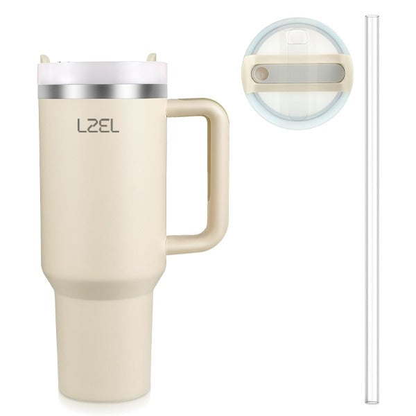 LZEL Tumbler With Handle 1100ML Aqua Pure Vacuum Insulated Rose Quartz