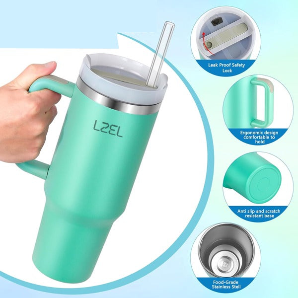 LZEL Tumbler With Handle 1100ML Aqua Pure Vacuum Insulated |Eucalyptus