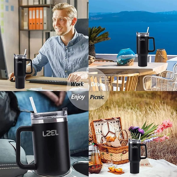 LZEL Tumbler With Handle 800ML Aqua Pure Vacuum Insulated Black