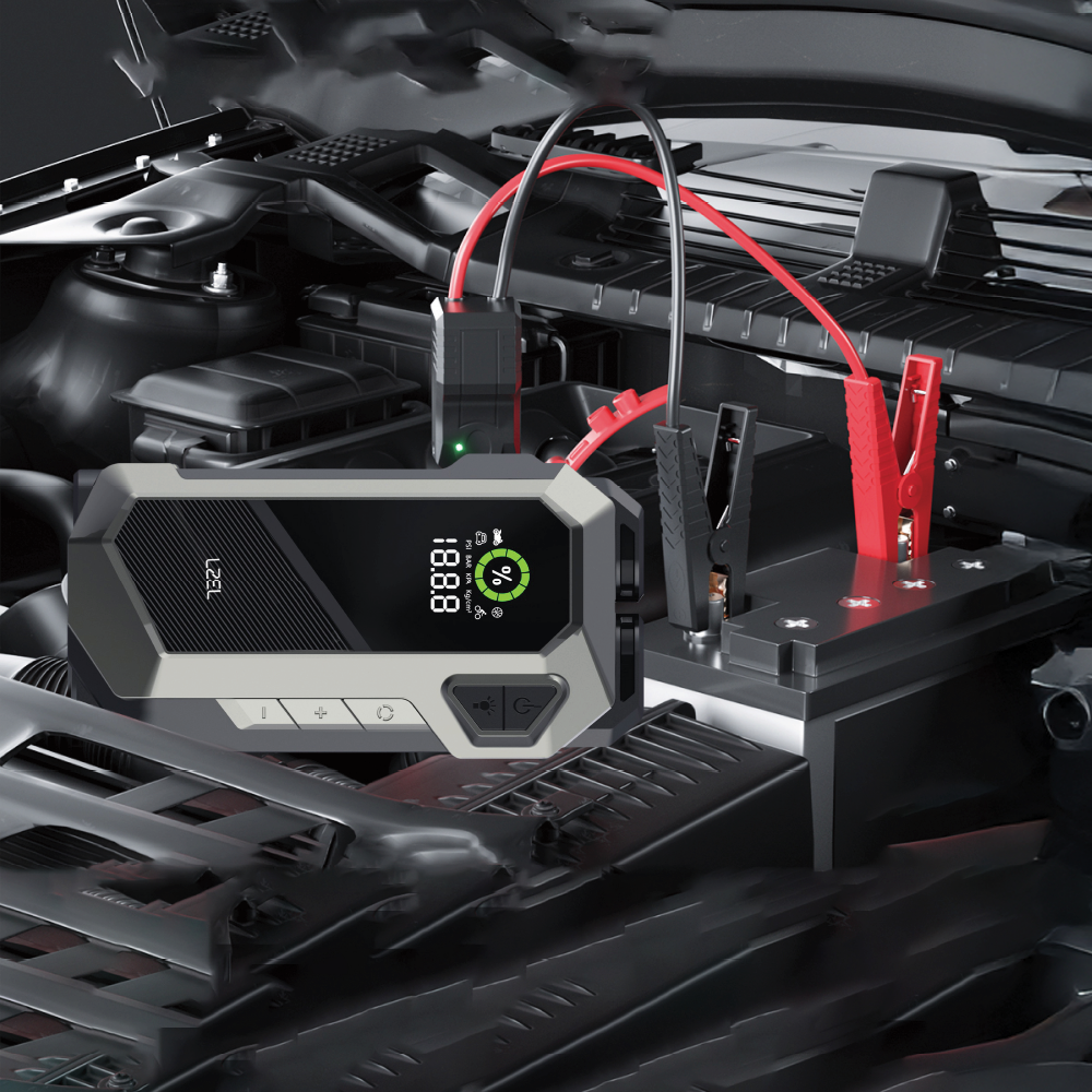 LZEL EnergizeIgnite X - 12,000mAh Car Jump Starter with LED Flashlight & Air Compressor |Gray/Black