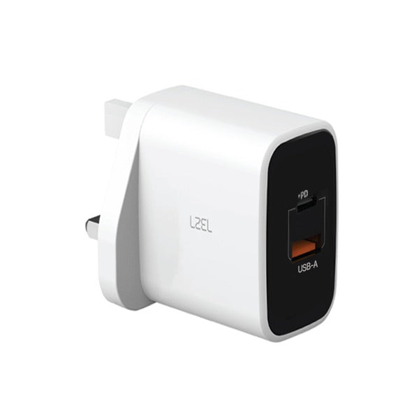 LZEL VoltixCharge 35W Dual Port USB-A USB-C GaN Wall Charger | White