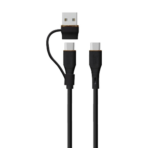 LZEL Celeris PowerDuo – 2-in-1 USB-C to USB-C 100W Silicone Cable (3m) Built-in USB-A connector | Black