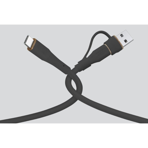 LZEL Celeris PowerDuo – 2-in-1 USB-C to USB-C 100W Silicone Cable (3m) Built-in USB-A connector | Black