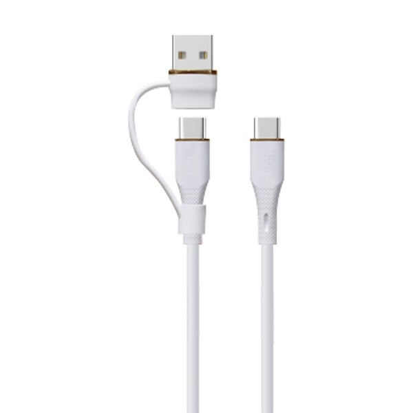 LZEL Celeris PowerDuo – 2-in-1 USB-C to USB-C 100W Silicone Cable (3m) Built-in USB-A connector | White