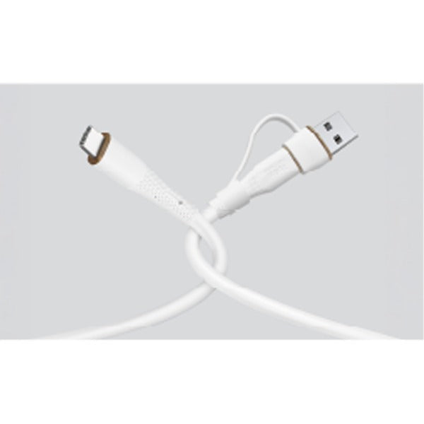 LZEL Celeris PowerDuo – 2-in-1 USB-C to USB-C 100W Silicone Cable (3m) Built-in USB-A connector | White