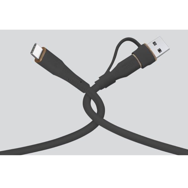 LZEL Celeris PowerDuo – 2-in-1 USB-C to USB-C 100W Silicone Cable (2m) Built-in USB-A connector | Black