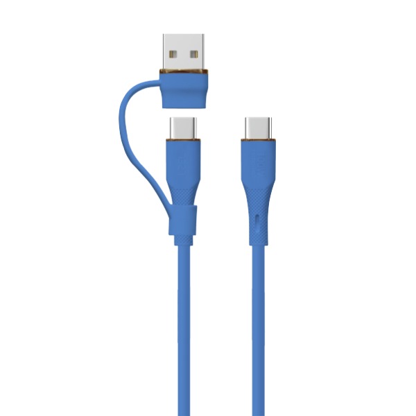 LZEL Celeris PowerDuo – 2-in-1 USB-C to USB-C 100W Silicone Cable (2m) Built-in USB-A connector | Dark Blue