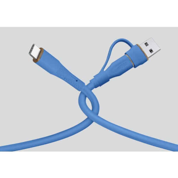 LZEL Celeris PowerDuo – 2-in-1 USB-C to USB-C 100W Silicone Cable (2m) Built-in USB-A connector | Dark Blue