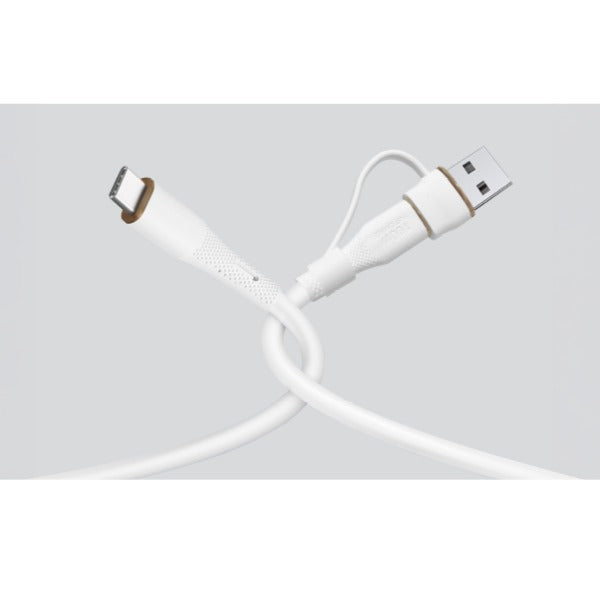 LZEL Celeris PowerDuo – 2-in-1 USB-C to USB-C 100W Silicone Cable (1m) Built-in USB-A connector | White