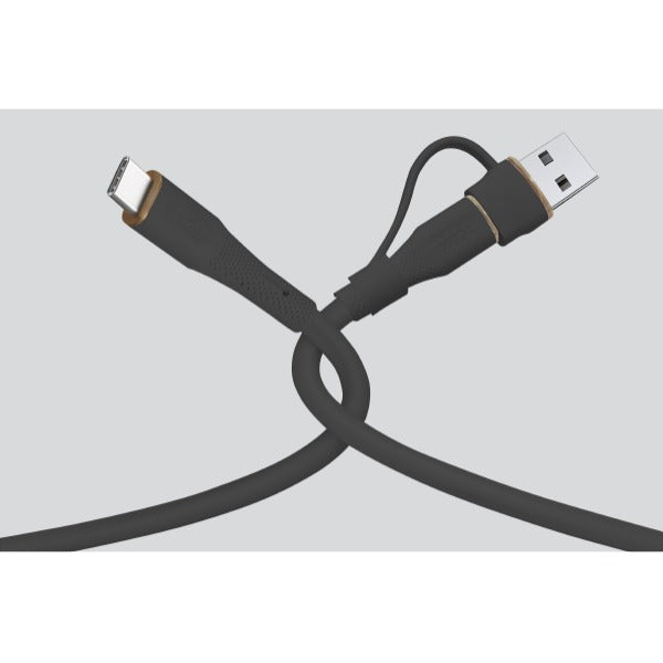LZEL Celeris PowerDuo – 2-in-1 USB-C to USB-C 100W Silicone Cable (1m) Built-in USB-A connector | Black