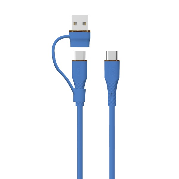 LZEL Celeris PowerDuo – 2-in-1 USB-C to USB-C 100W Silicone Cable (1m) Built-in USB-A connector | Dark Blue