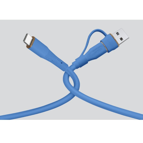 LZEL Celeris PowerDuo – 2-in-1 USB-C to USB-C 100W Silicone Cable (1m) Built-in USB-A connector | Dark Blue
