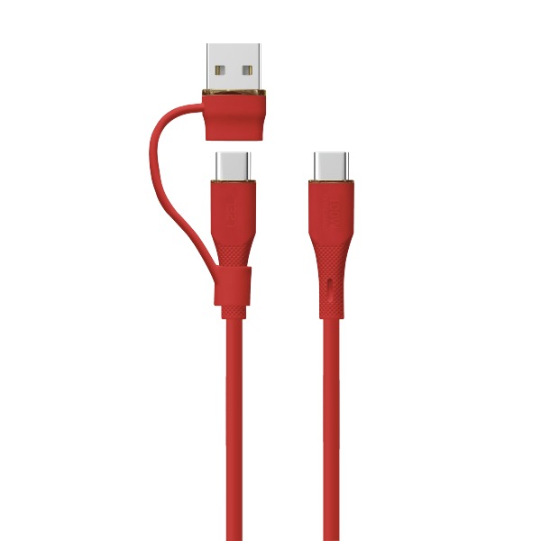 LZEL Celeris PowerDuo – 2-in-1 USB-C to USB-C 100W Silicone Cable (1m) Built-in USB-A connector | Red