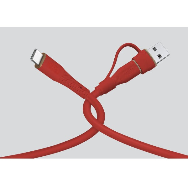 LZEL Celeris PowerDuo – 2-in-1 USB-C to USB-C 100W Silicone Cable (1m) Built-in USB-A connector | Red