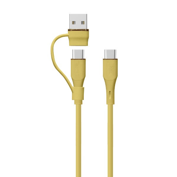 LZEL Celeris Powerduo 2-in-1 USB-C To USB-C 100w Silicone 1m Cable Built-in USB-A connector | Yellow