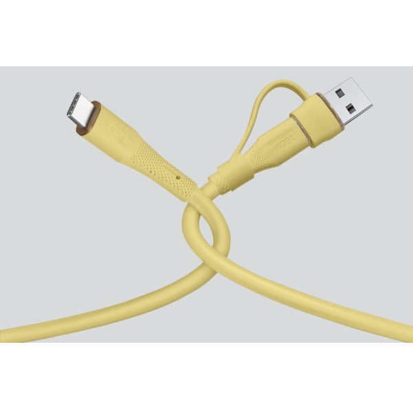 LZEL Celeris Powerduo 2-in-1 USB-C To USB-C 100w Silicone 1m Cable Built-in USB-A connector | Yellow