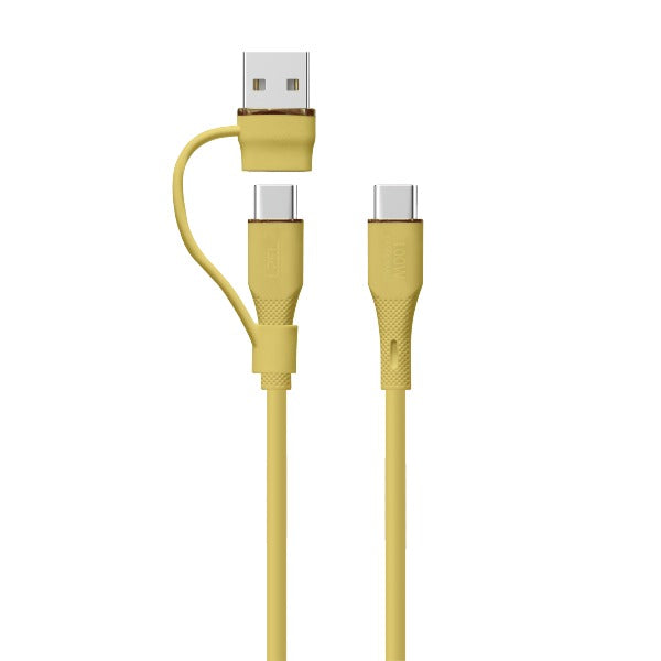 LZEL Celeris PowerDuo – 2-in-1 USB-C to USB-C 100W Silicone Cable (2m) Built-in USB-A connector | Yellow