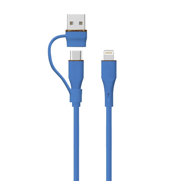LZEL Celeris PowerDuo – 2-in-1 USB-C to Lightning 27W Silicone Cable (1m) Built-in USB-A Connector | Dark Blue