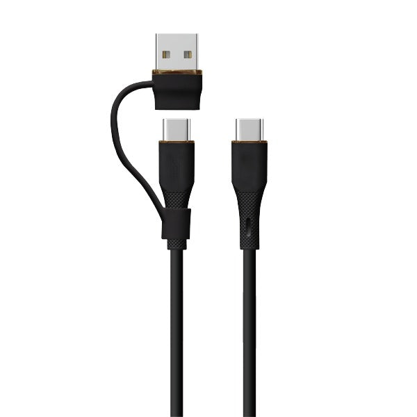 LZEL Celeris PowerDuo – 2-in-1 USB-C to USB-C 100W Silicone Cable (30cm) Built-in USB-A connector | Black