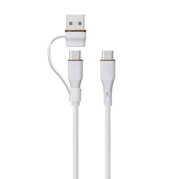 LZEL Celeris PowerDuo – 2-in-1 USB-C to USB-C 100W Silicone Cable (30cm) Built-in USB-A connector | White