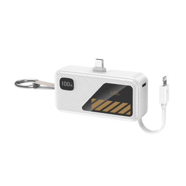 LZEL NanoFlux Charger Mini – 5,000mAh PD Type-C Power Bank with Built-in Lightning Cable | White