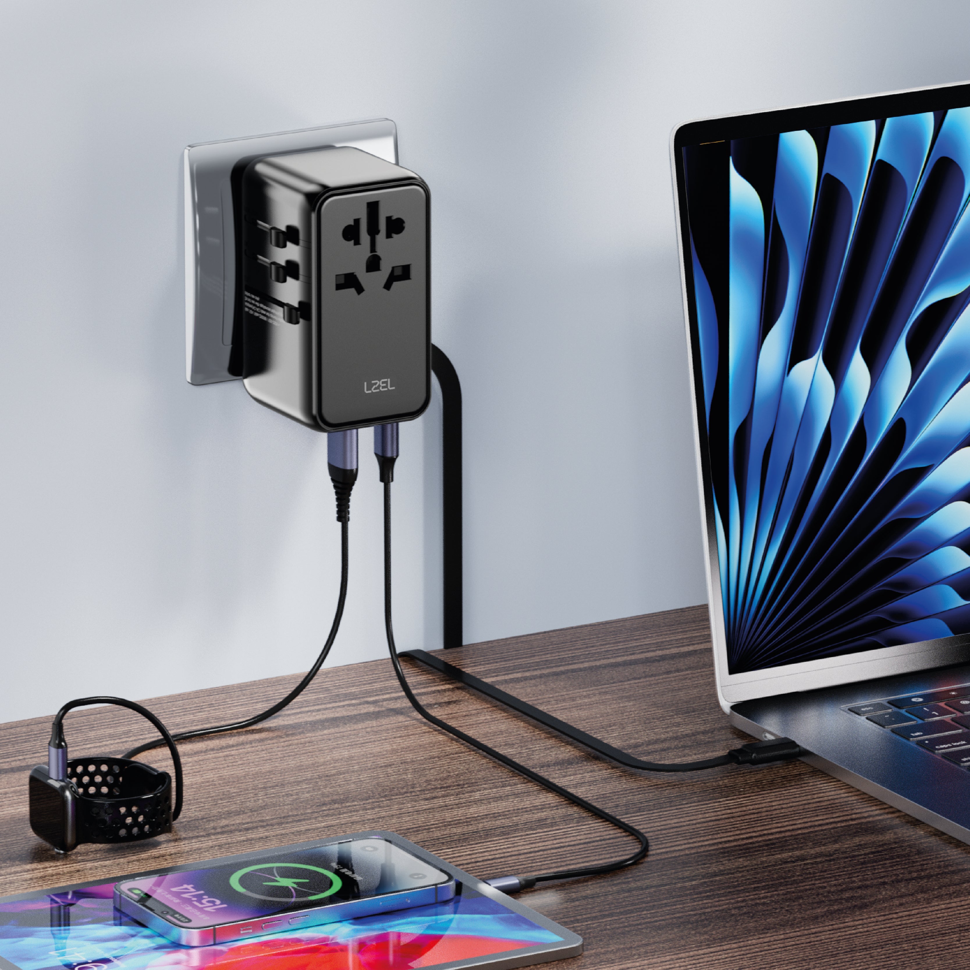 LZEL Voyage Elite Travel 45W GAN USB-C Fast Charging Adapter With Type-C Cable |Black